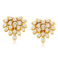 Zinc Alloy Stud Earring, Leaf, gold color plated, fashion jewelry & micro pave cubic zirconia & for woman, golden 