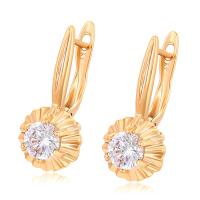 Zinc Alloy Drop Earring, with Cubic Zirconia, Flower, 18K gold plated, fashion jewelry & for woman, golden 