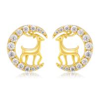 Zinc Alloy Rhinestone Stud Earring, Deer, gold color plated, fashion jewelry & for woman & with rhinestone, golden 