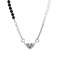 Titanium Steel Jewelry Necklace, with Glass Beads, Heart, fashion jewelry & for woman, original color Approx 46 cm 