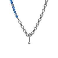 Titanium Steel Jewelry Necklace, with Glass Beads, fashion jewelry & for woman, original color Approx 45 cm 