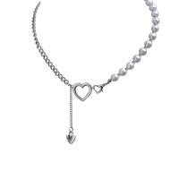 Titanium Steel Jewelry Necklace, with Plastic Pearl, Heart, Korean style & for woman, original color Approx 45 cm 