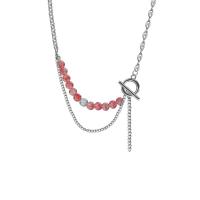 Collar de la joyería de titanio, Partículas de acero, con Cristal, para mujer, color original, longitud:aproximado 40 cm, Vendido por UD