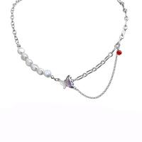 Titanium Steel Jewelry Necklace, with Plastic Pearl, Butterfly, fashion jewelry & for woman, original color Approx 40 cm 