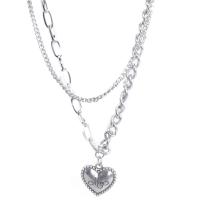 Titanium Steel Jewelry Necklace, Heart, Double Layer & fashion jewelry & for woman, original color Approx 40-50 cm 