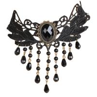 Fashion Choker Necklace, Zinc Alloy, with Lace & Crystal, Rectangle, antique bronze color plated, for woman 