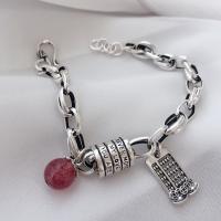 Sterling Silver Bracelets, 925 Sterling Silver, with Strawberry Quartz, platinum color plated, for woman Approx 6.7 Inch 