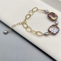 Cultured Freshwater Pearl Brass Bracelet, with Brass, fashion jewelry & for woman, purple, 5-6mm Approx 7.5 Inch 