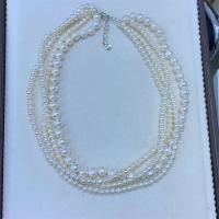 Collier de perles d'eau douce naturelles, perle d'eau douce cultivée, bijoux de mode & multicouche & pour femme, blanc Environ 45 cm, Vendu par PC