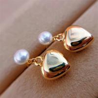 Freshwater Pearl Brass Earring, with Brass, gold color plated, fashion jewelry & for woman, white, 5-6mm 