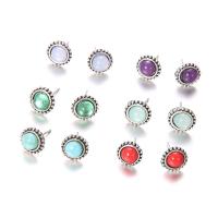 Gemstone Stud Earring, aleación de zinc, con Piedras preciosas, 6 piezas & Joyería & para mujer, color mixto, 10x10mm, Vendido por Set