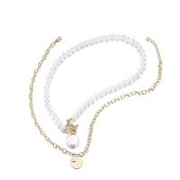 Mode-Multi-Layer-Halskette, Zinklegierung, mit Kunststoff Perlen, goldfarben plattiert, Doppelschicht & Modeschmuck & für Frau, Länge:ca. 17.91 ZollInch, verkauft von setzen