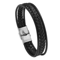 PU Schnur Armbänder, PU Leder, mit 304 Edelstahl, Modeschmuck & unisex, schwarz, 12mm, Länge:ca. 8.46 ZollInch, verkauft von PC