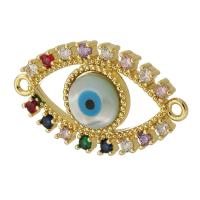 Evil Eye Jewelry Connector, Brass, gold color plated, fashion jewelry & DIY & micro pave cubic zirconia & enamel, multi-colored Approx 1.5mm 