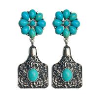 Turquoise Zinc Alloy Earring, with turquoise, fashion jewelry, two different colored, 60mm 