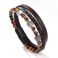 PU Leather Cord Bracelets, Zinc Alloy, with PU Leather & Gemstone, fashion jewelry & multilayer & for woman 215mm 