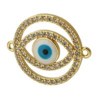 Evil Eye Jewelry Connector, Brass, Round, gold color plated, fashion jewelry & DIY & evil eye pattern & micro pave cubic zirconia & enamel, multi-colored Approx 1mm 