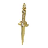 Colgante de Micro Pavé de Zirconía Cúbica, metal, Daga, chapado en color dorado, Joyería & Bricolaje & micro arcilla de zirconia cúbica, dorado, 9x32x3mm, agujero:aproximado 3mm, Vendido por UD