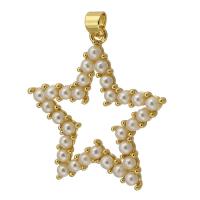 Cubic Zirconia Micro Pave Brass Pendant, with ABS Plastic Pearl, Star, gold color plated, fashion jewelry & DIY, two different colored Approx 3mm 