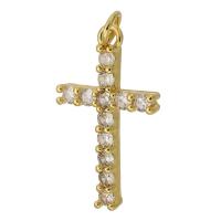 Cubic Zirconia Micro Pave Brass Pendant, Cross, gold color plated, fashion jewelry & DIY & micro pave cubic zirconia, golden Approx 3mm 