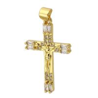 Cubic Zirconia Micro Pave Brass Pendant, Cross, gold color plated, fashion jewelry & DIY & micro pave cubic zirconia, golden Approx 3mm 
