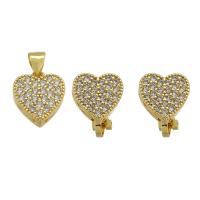 Cubic Zirconia Micro Pave Brass Jewelry Sets, pendant & earring, Heart, gold color plated, fashion jewelry & DIY & micro pave cubic zirconia, golden 