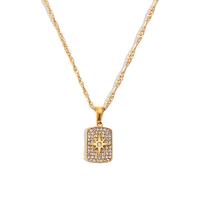 Cubic Zirconia Stainless Steel Necklace, 304 Stainless Steel, with Cubic Zirconia, with 5cm extender chain, Rectangle, Vacuum Ion Plating, for woman, golden Approx 40 cm 