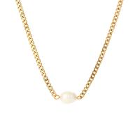Stainless Steel Jewelry Necklace, 304 Stainless Steel, with Freshwater Pearl, with 5cm extender chain, Vacuum Ion Plating, for woman, white, 16.9mm Approx 40 cm 