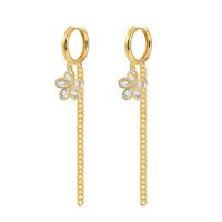 Cubic Zirconia Micro Pave Brass Earring, with Cubic Zirconia, Flower, plated, for woman 74mm 
