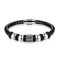 Cowhide Bracelets, Leather, with 316L Stainless Steel, fashion jewelry & micro pave cubic zirconia & for woman Approx 7.87 Inch 