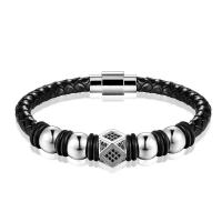 Cowhide Bracelets, Leather, with 316L Stainless Steel, fashion jewelry & micro pave cubic zirconia & for woman Approx 7.87 Inch 