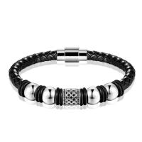 Cowhide Bracelets, Leather, with 316L Stainless Steel, fashion jewelry & Unisex & micro pave cubic zirconia Approx 7.87 Inch 