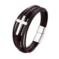 Cowhide Bracelets, Leather, with 316L Stainless Steel, Cross, multilayer & for man 