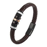 Cowhide Bracelets, Leather, with 316L Stainless Steel, fashion jewelry & for man 