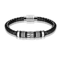 Cowhide Bracelets, Leather, with 316L Stainless Steel, fashion jewelry & for man, black, 6mm 