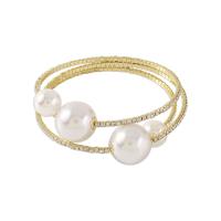 Zinc Alloy Rhinestone Bracelets, with Plastic Pearl & Zinc Alloy, Round, plated, fashion jewelry & elastic & for woman Inner Approx 61mm 