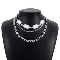 Fashion Multi Layer Necklace, Zinc Alloy, with Plastic Pearl & Iron, plated, fashion jewelry & multilayer & for woman & with rhinestone .96-17.71 Inch 