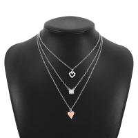 Fashion Multi Layer Necklace, Zinc Alloy, with Plastic Pearl, Heart, plated, three layers & for woman & enamel & with rhinestone .76-16.92 Inch 