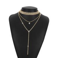 Fashion Fringe Necklace, Zinc Alloy, plated, fashion jewelry & multilayer & for woman & with rhinestone .38-20.07 Inch 