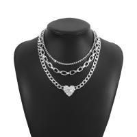 Fashion Multi Layer Necklace, Iron, with Zinc Alloy, Heart, plated, three layers & punk style & for woman & with rhinestone .15-17.91 Inch 