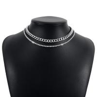 Fashion Multi Layer Necklace, Aluminum, plated, Double Layer & fashion jewelry & for woman & with rhinestone .17-18.89 Inch 