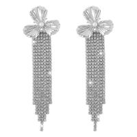 Fashion Fringe Earrings, Iron, with Plastic Pearl, Flower, plated, fashion jewelry & for woman & with rhinestone 