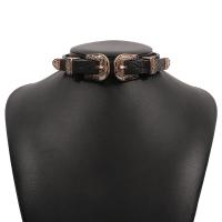 Fashion Choker Necklace, PU Leather, with Zinc Alloy, plated, Adjustable & punk style & for woman .14 Inch 