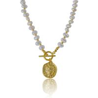 Plastic Pearl Necklace, with Brass, gold color plated, fashion jewelry & for woman Approx 40-45 cm 