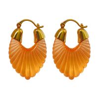 Resin Drop Earring, Brass, with Resin, 18K gold plated, fashion jewelry & for woman 