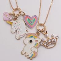Zinc Alloy Children Necklace, Cartoon, gold color plated & enamel & with rhinestone, multi-colored Approx 50 cm 