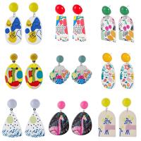 Акриловые серьги в форме капли, Акрил, с цинковый сплав, разные стили для выбора & Женский, разноцветный, 5.3-6.8cm, продается Пара