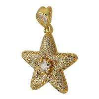 Cubic Zirconia Micro Pave Brass Pendant, Star, gold color plated, fashion jewelry & DIY & micro pave cubic zirconia, golden, 44mm Approx 4mm 
