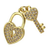 Befestigter Zirkonia Messing Anhänger, Lock and Key, goldfarben plattiert, Modeschmuck & DIY & Micro pave Zirkonia, goldfarben, 13*23mm,8*17mm, Bohrung:ca. 3mm, verkauft von PC