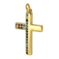 Cubic Zirconia Micro Pave Brass Pendant, Cross, gold color plated, fashion jewelry & DIY, golden Approx 3mm 
